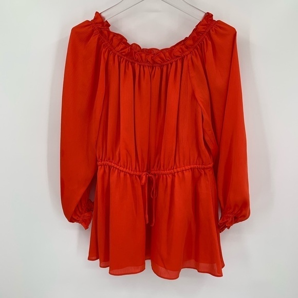 DVF Diane von Furstenberg Camila Spicy Orange off the shoulder top blouse new 2 - Picture 2 of 5